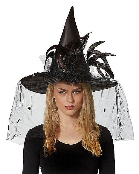 Black witch hat with feathered trim